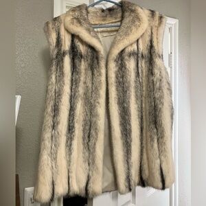Elegant Vintage Authentic Fur Vest in Cream and Gray